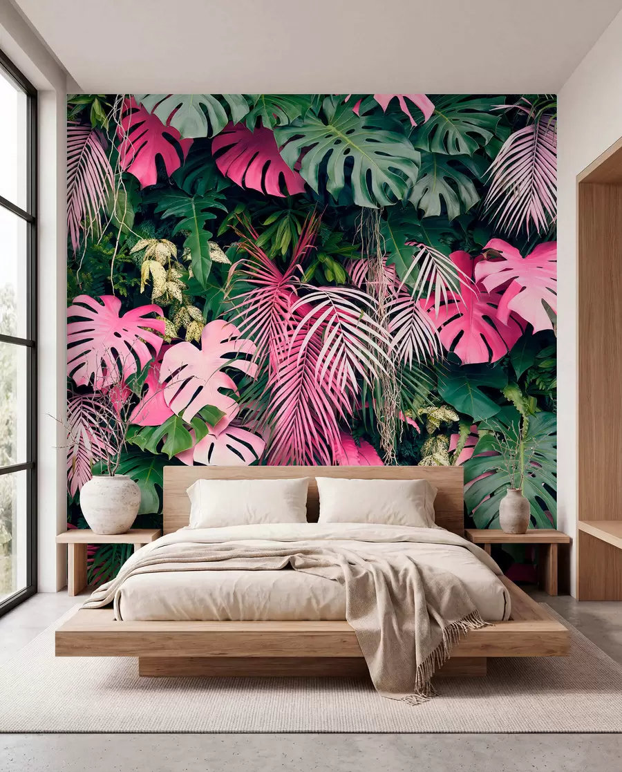 Fotobehang Groen en roze blad u79682