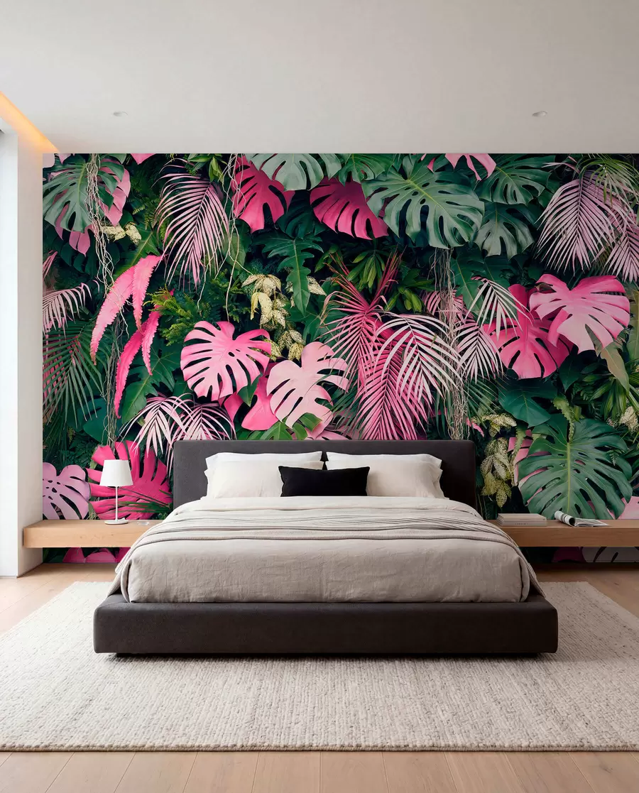 Fotobehang Groen en roze blad u79682