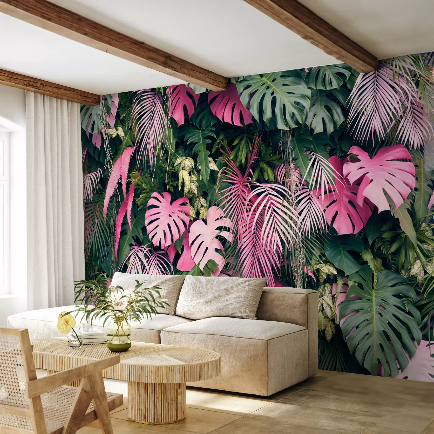 Fotobehang Groen en roze blad u79682