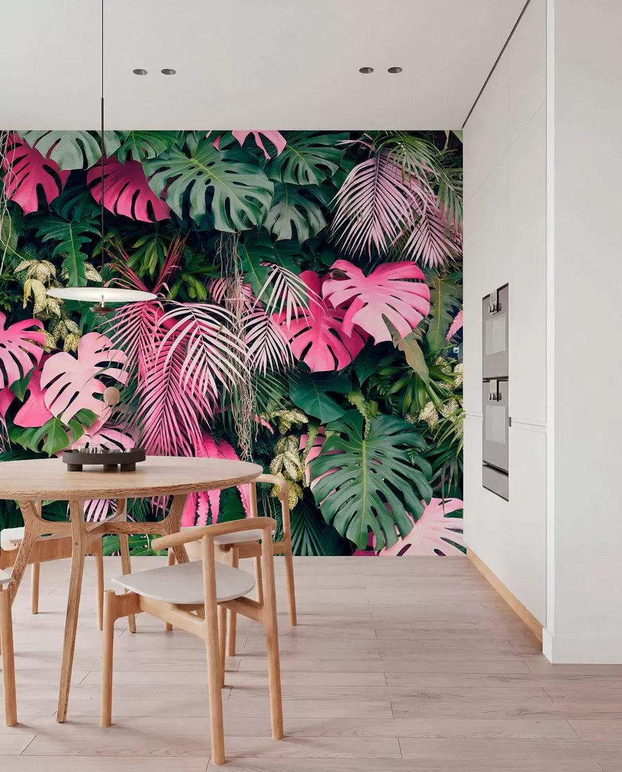 Fotobehang Groen en roze blad u79682