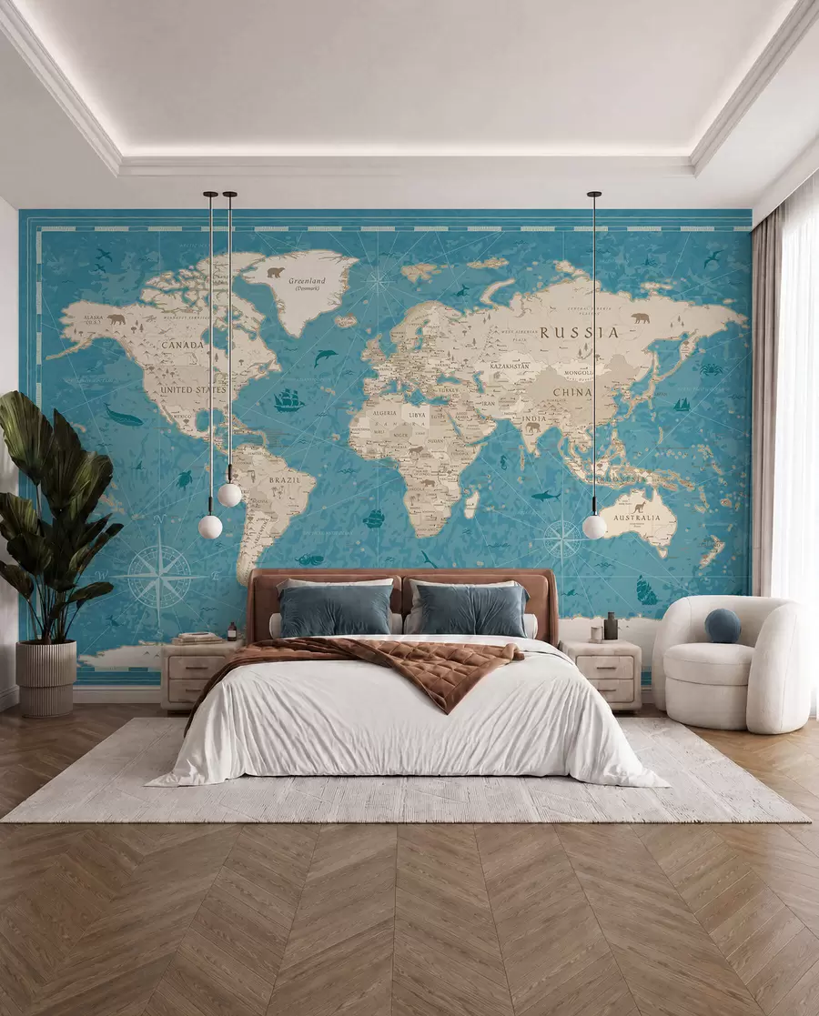 Fotobehang Oude atlas in turquoise u50378