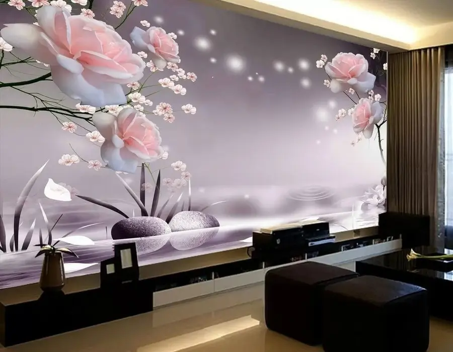 Fotobehang Rozen op waterrimpelingen u01045