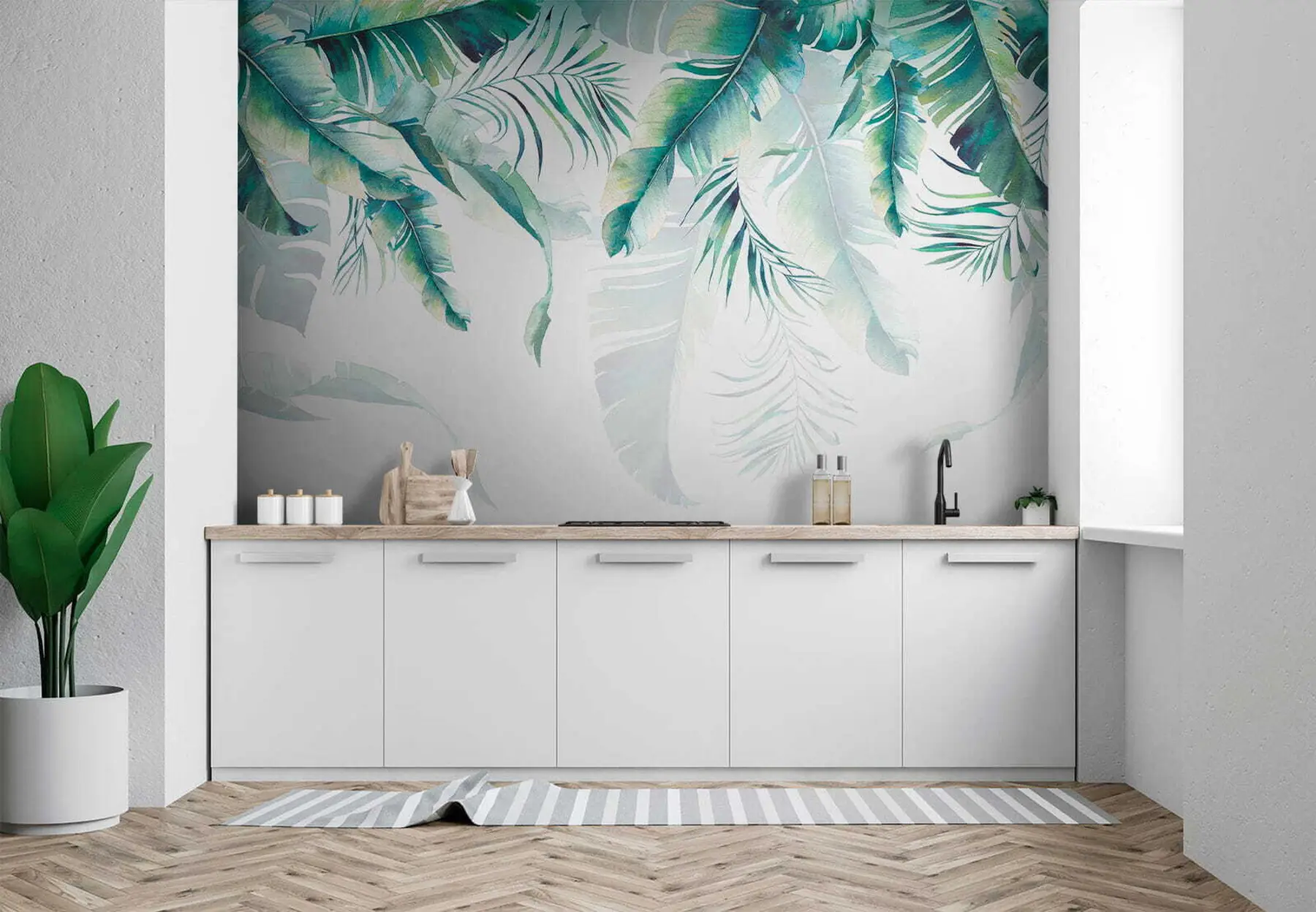 Fotobehang Aquarel palmbladeren u03394