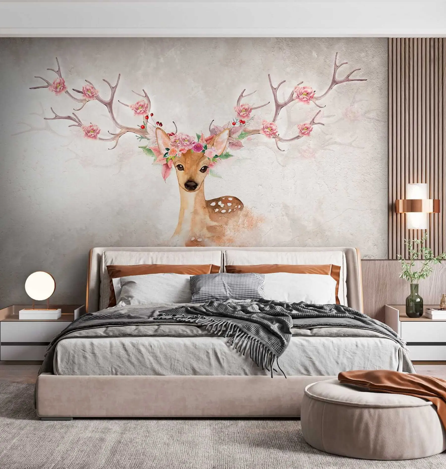 Fotobehang Herten met bloemen op het gewei u04671