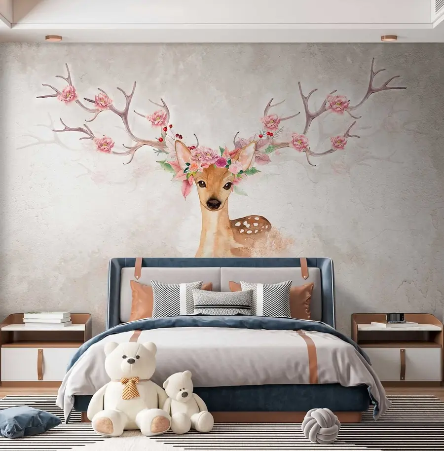 Fotobehang Herten met bloemen op het gewei u04671