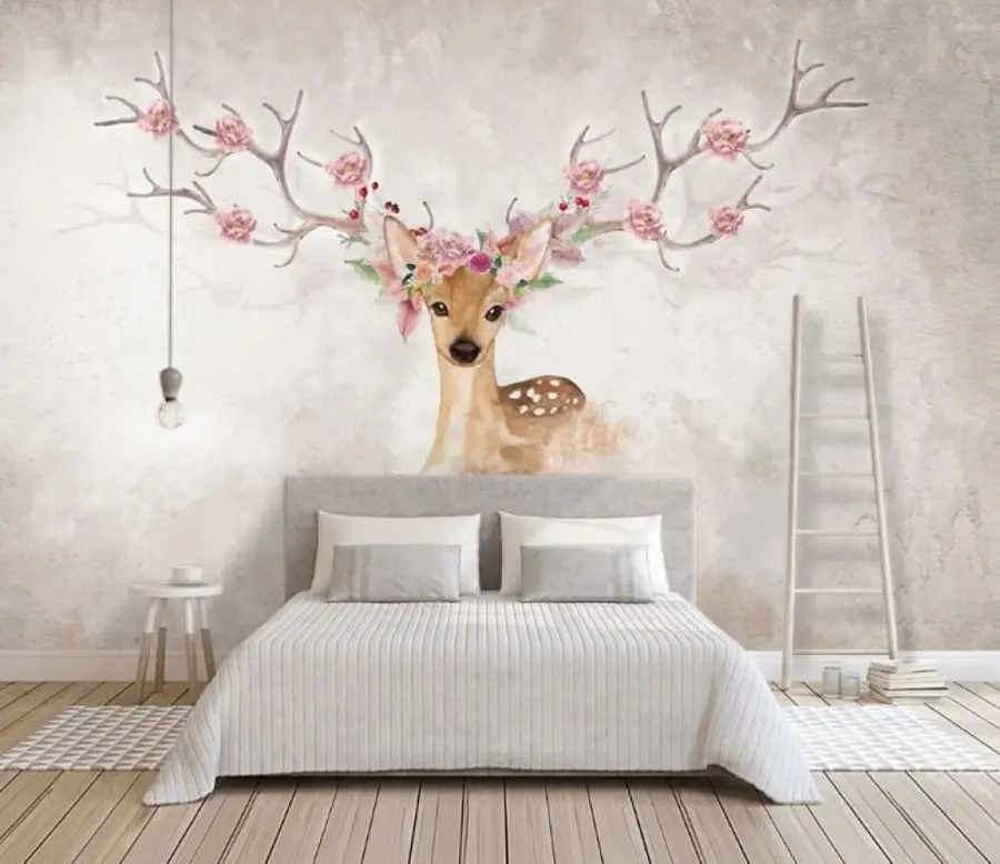 Fotobehang Herten met bloemen op het gewei u04671