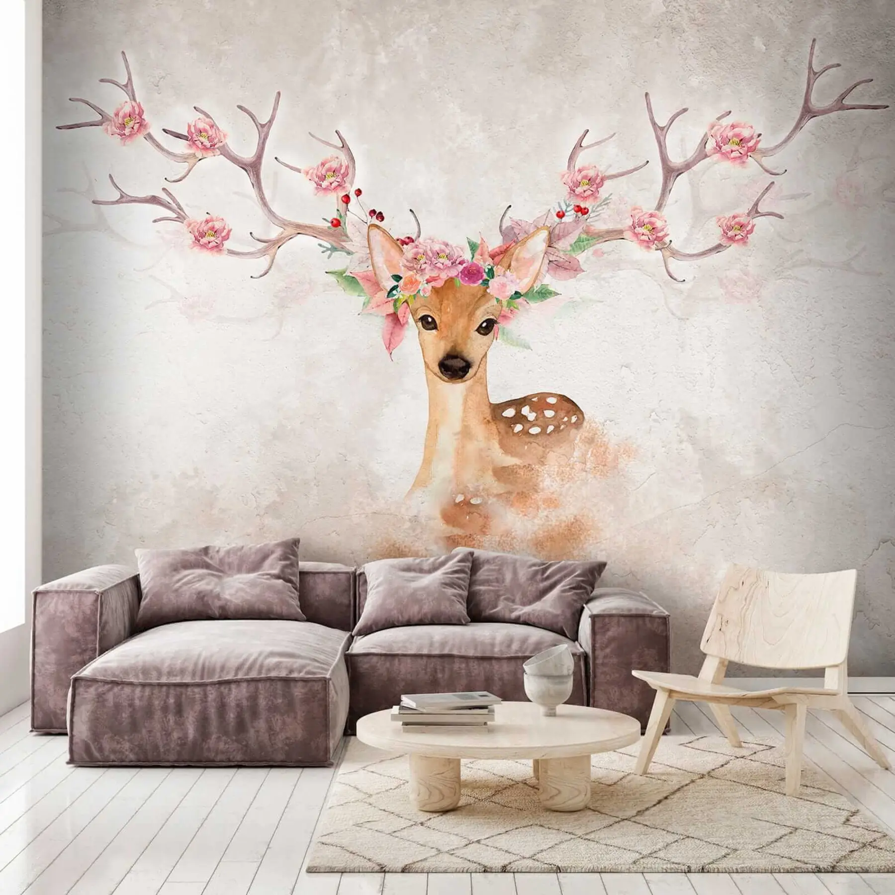 Fotobehang Herten met bloemen op het gewei u04671
