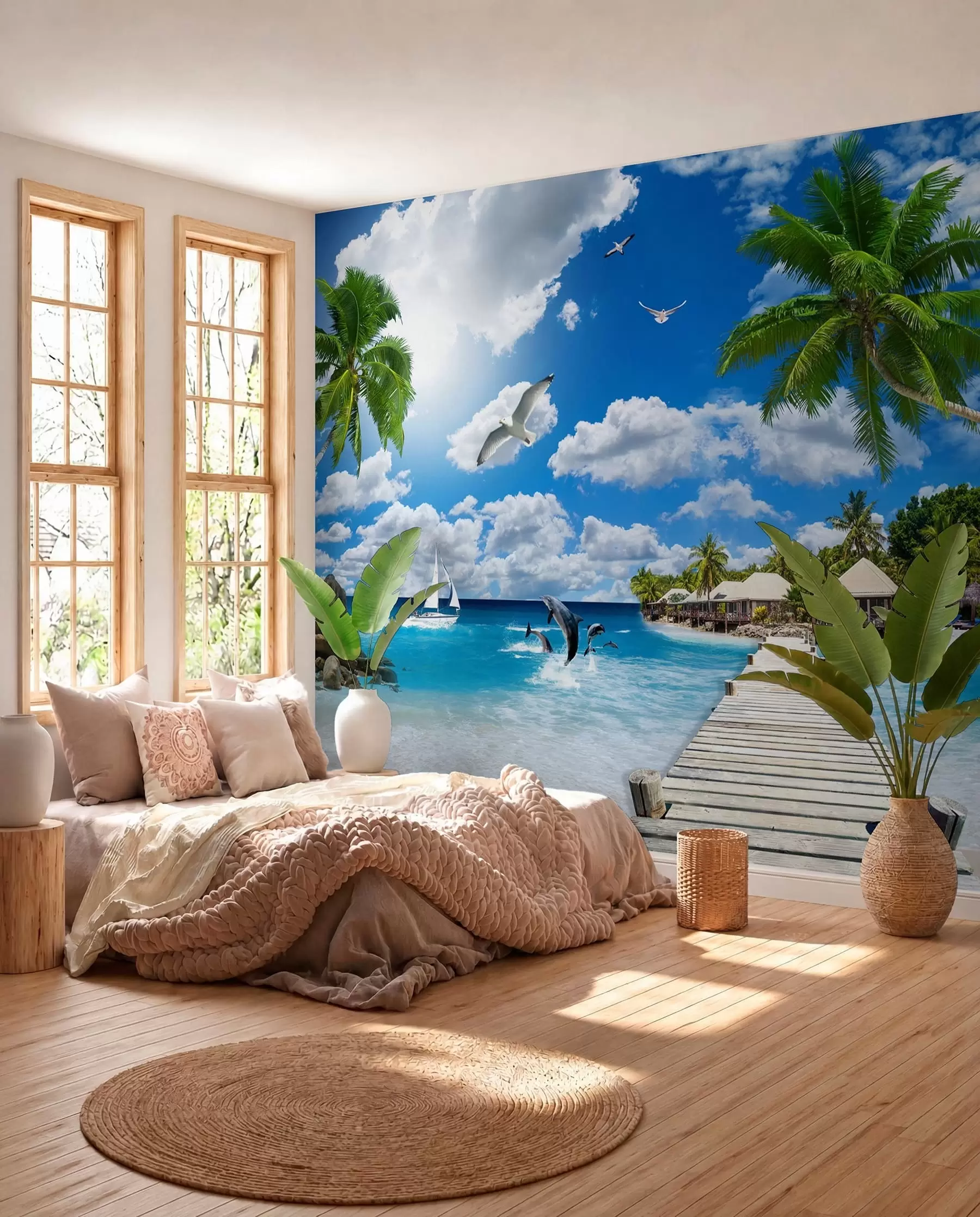 Fotobehang Palmen bij azuurblauw water u06969