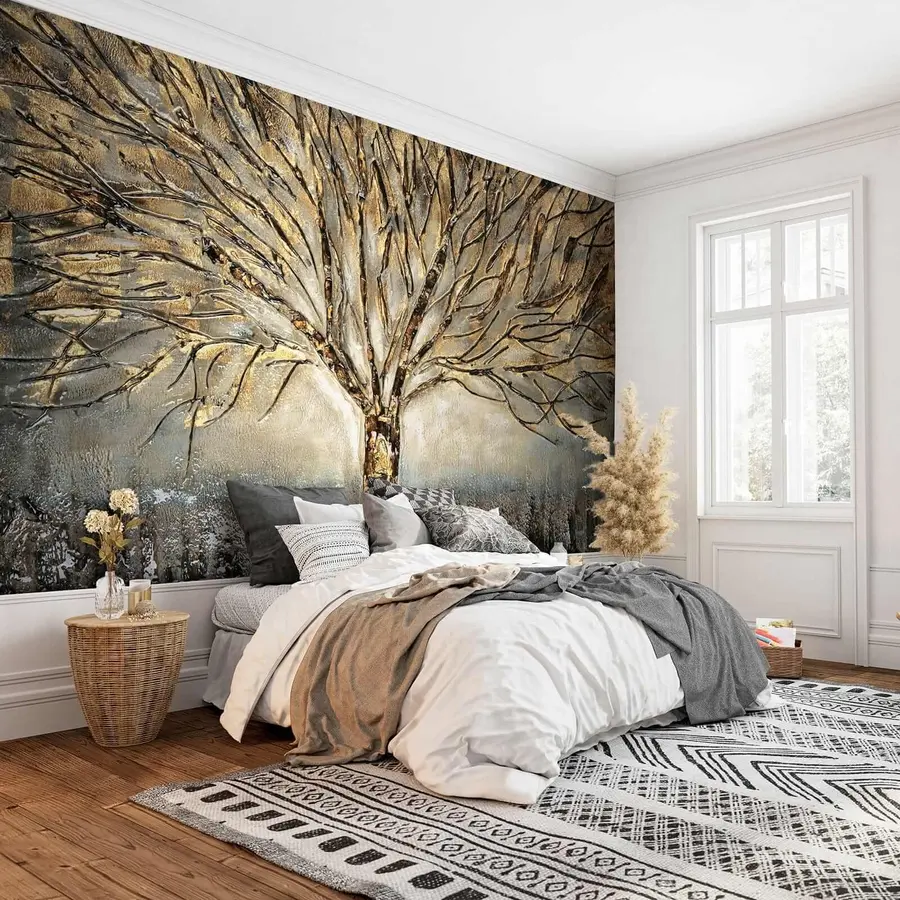 Fotobehang Spreidende boom in bruine tinten u07184