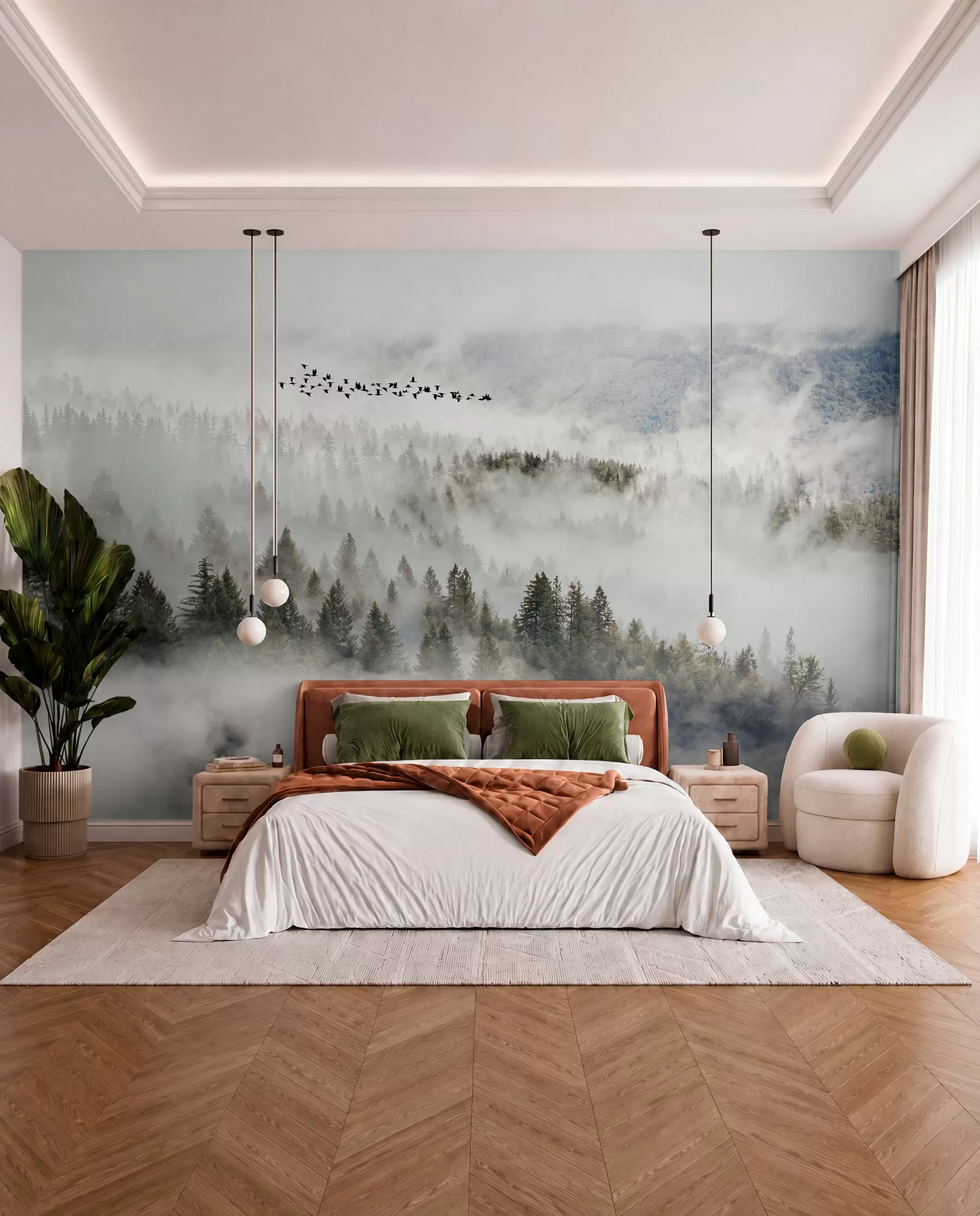 Fotobehang Vogels boven de mist u13823