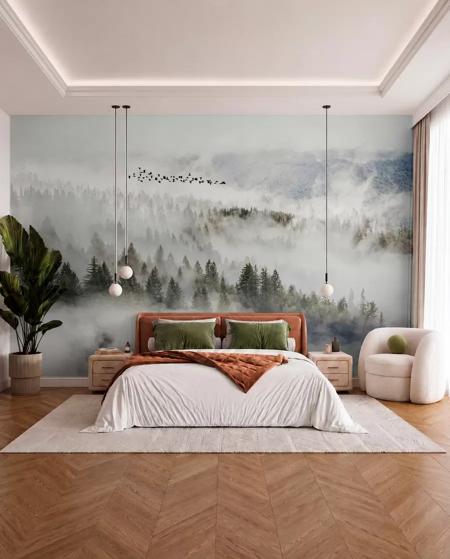 Fotobehang Vogels boven de mist u13823