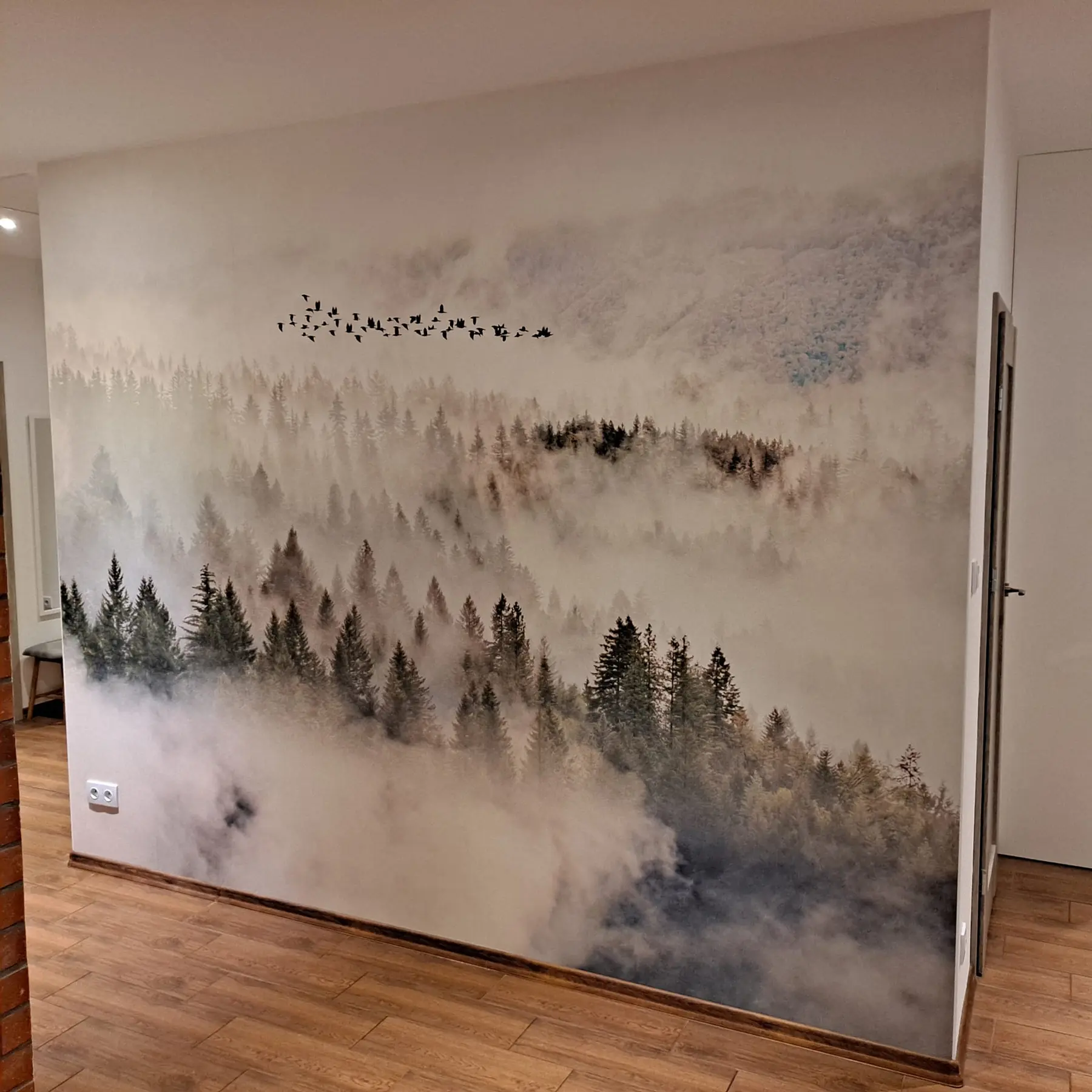 Fotobehang Mist bos en vogels u13823