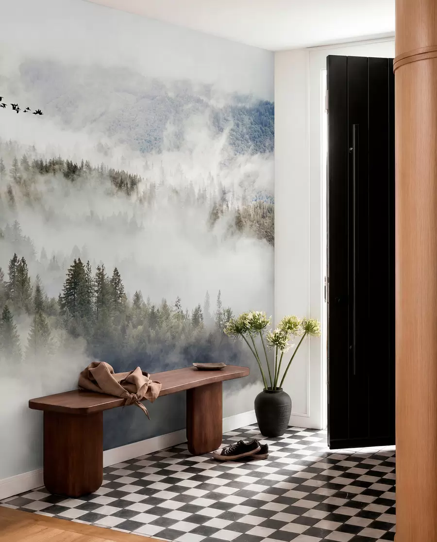 Fotobehang Mist bos en vogels u13823