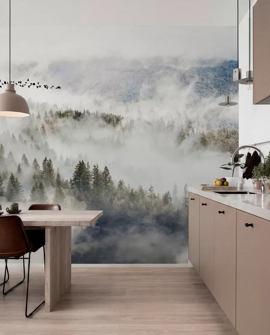 Fotobehang Vogels boven de mist u13823