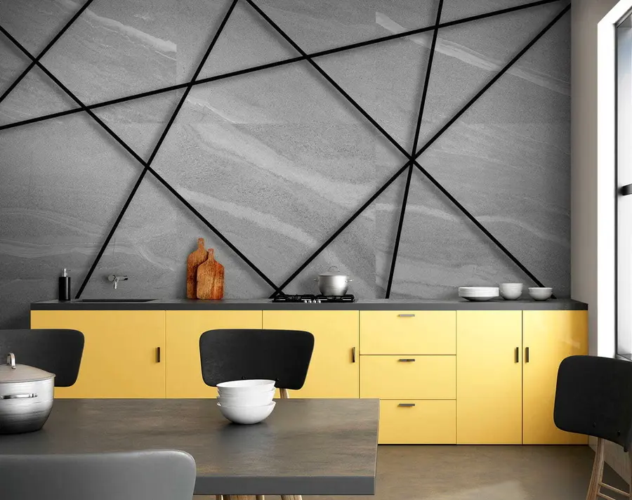 Fotobehang Grijs marmer en zwarte lijnen u16341