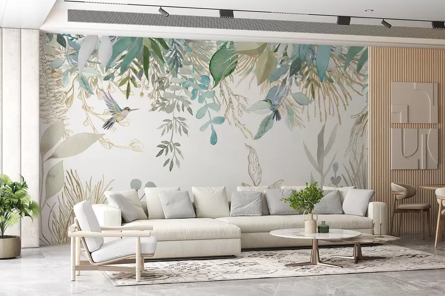 Fotobehang Exotische planten en kolibries u17579