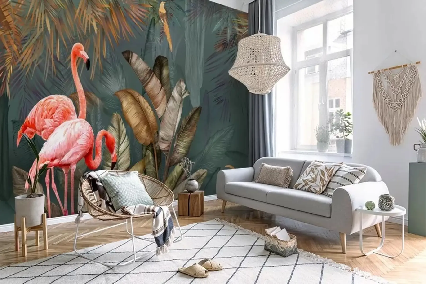 Fotobehang Flamingo's in het tropische woud u21344