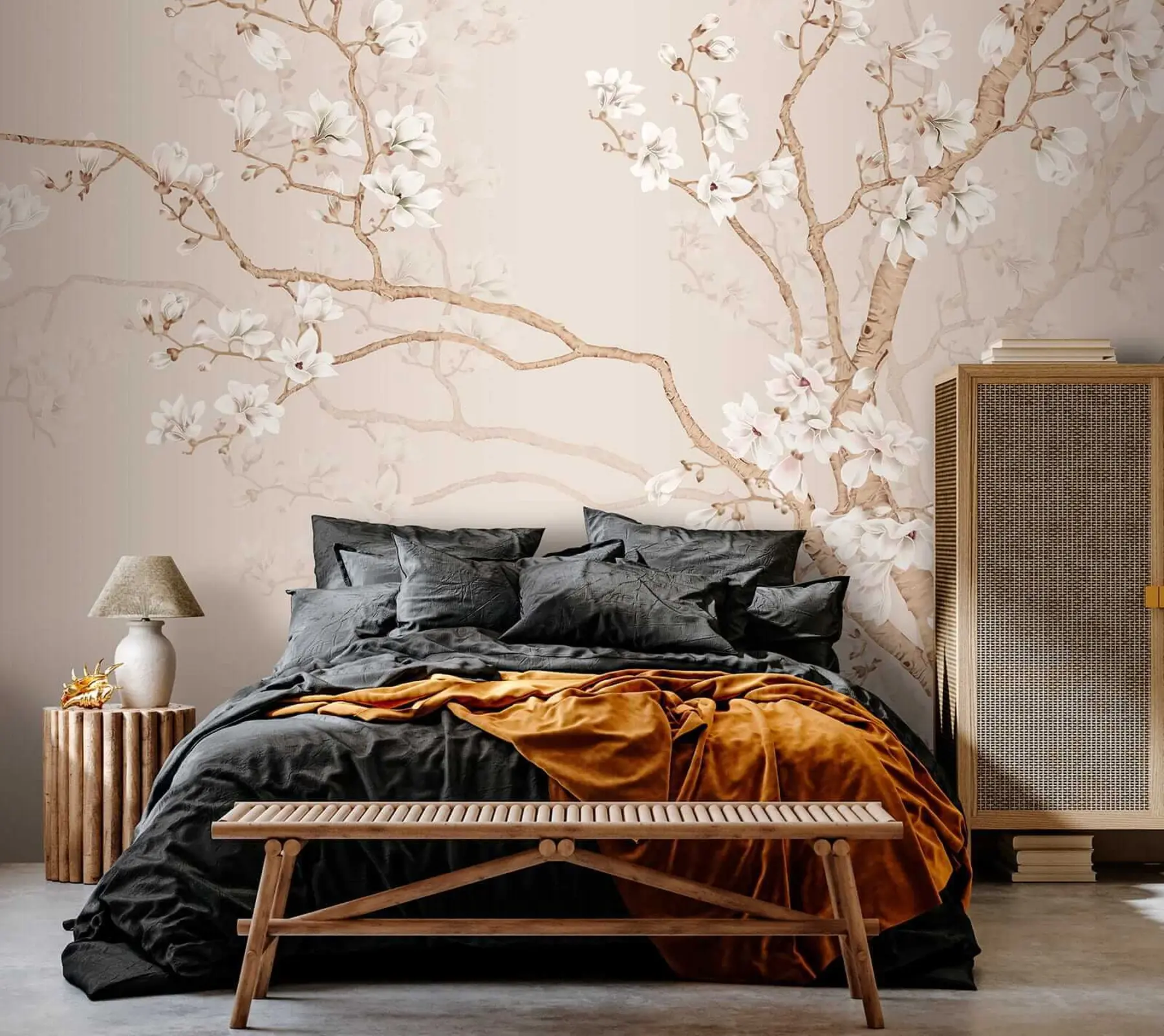 Fotobehang Bloeiende boom en vogels u25842