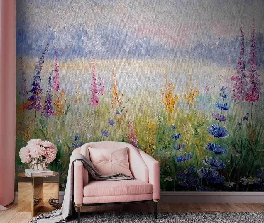 Fotobehang Bloemenweide, olieverfschilderij u30067