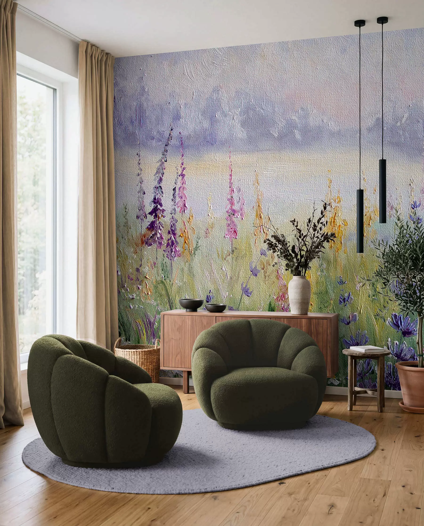 Fotobehang Weide in geschilderde kleuren u30067