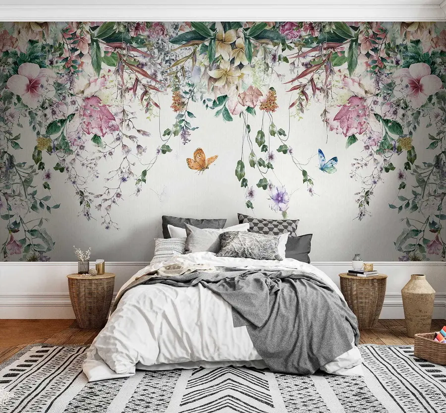 Fotobehang Exotische bloemen en vlinders u30601