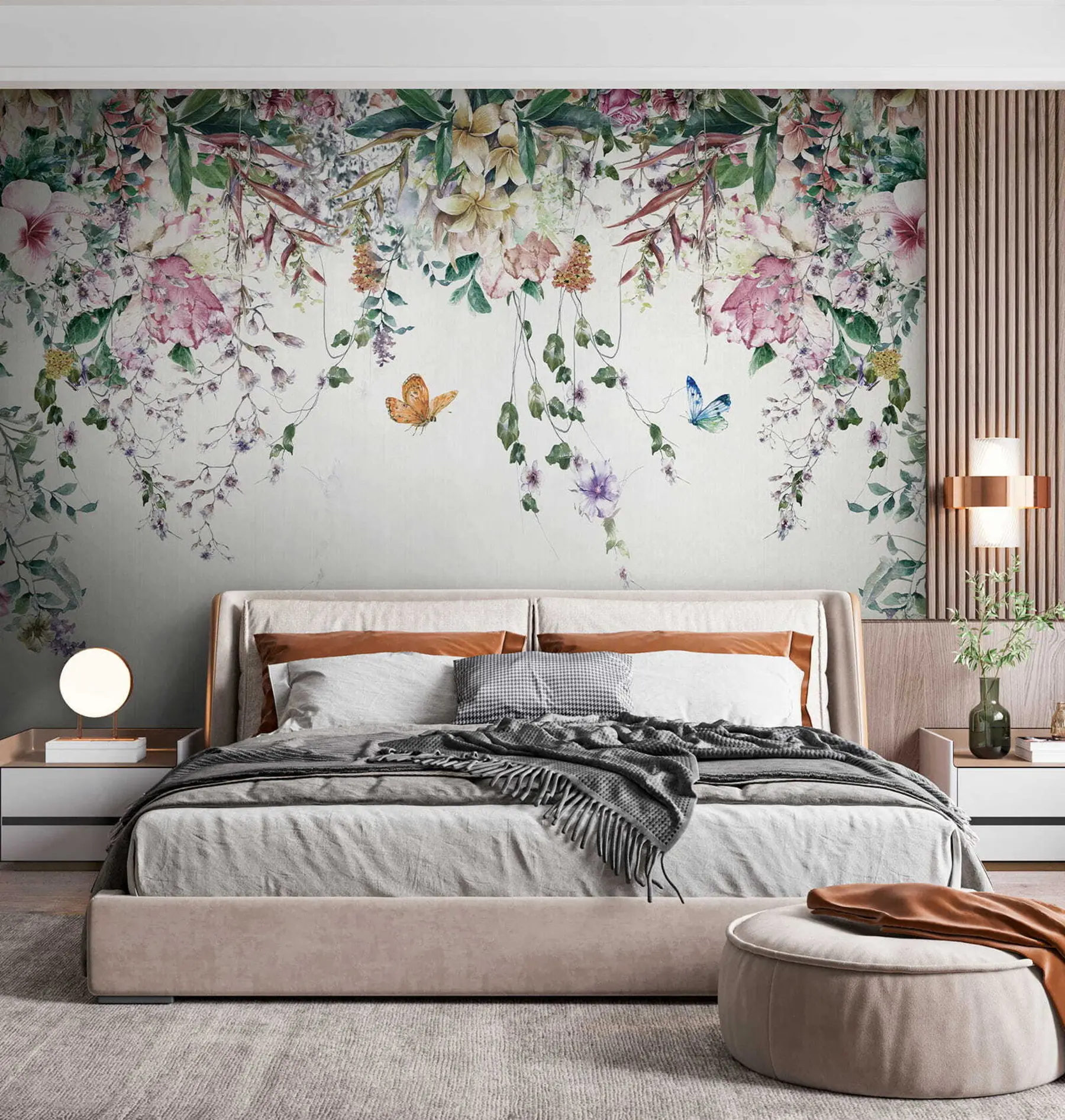 Fotobehang Exotische bloemen en vlinders u30601