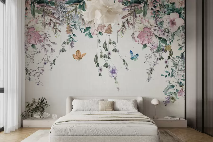 Fotobehang Exotische bloemen en vlinders u30601