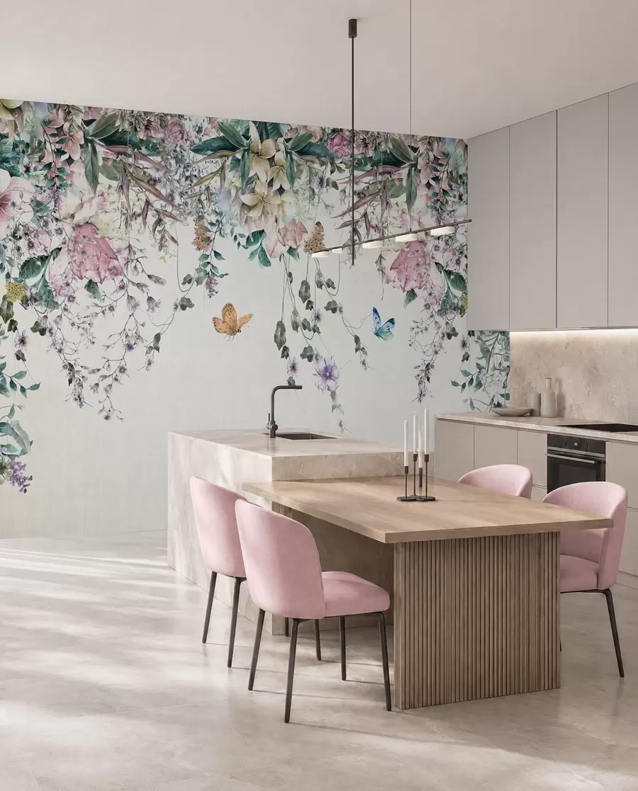 Fotobehang Exotische bloemen en vlinders u30601