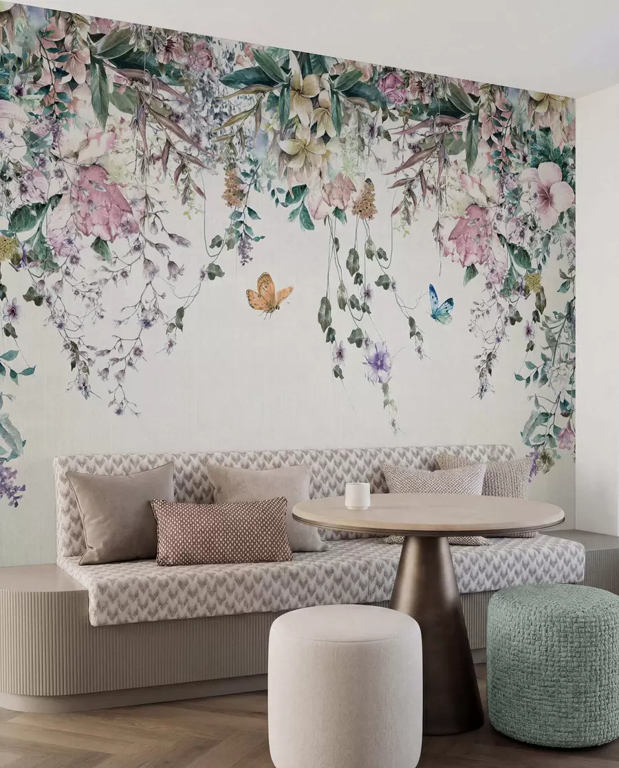 Fotobehang Exotische bloemen en vlinders u30601