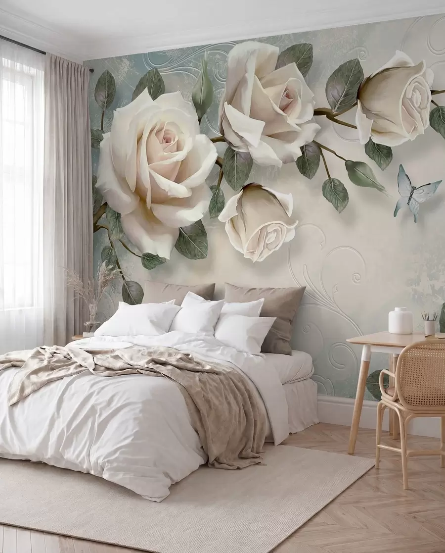 Fotobehang Rozen in crème u31353
