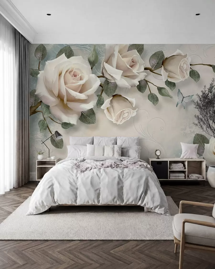 Fotobehang Rozen in crème u31353