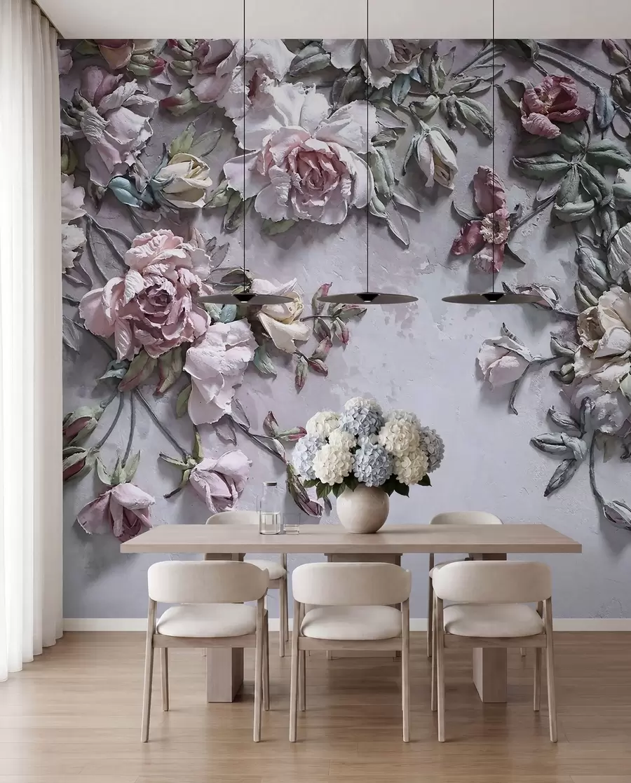 Fotobehang Volumetrische rozen aan de muur u31869