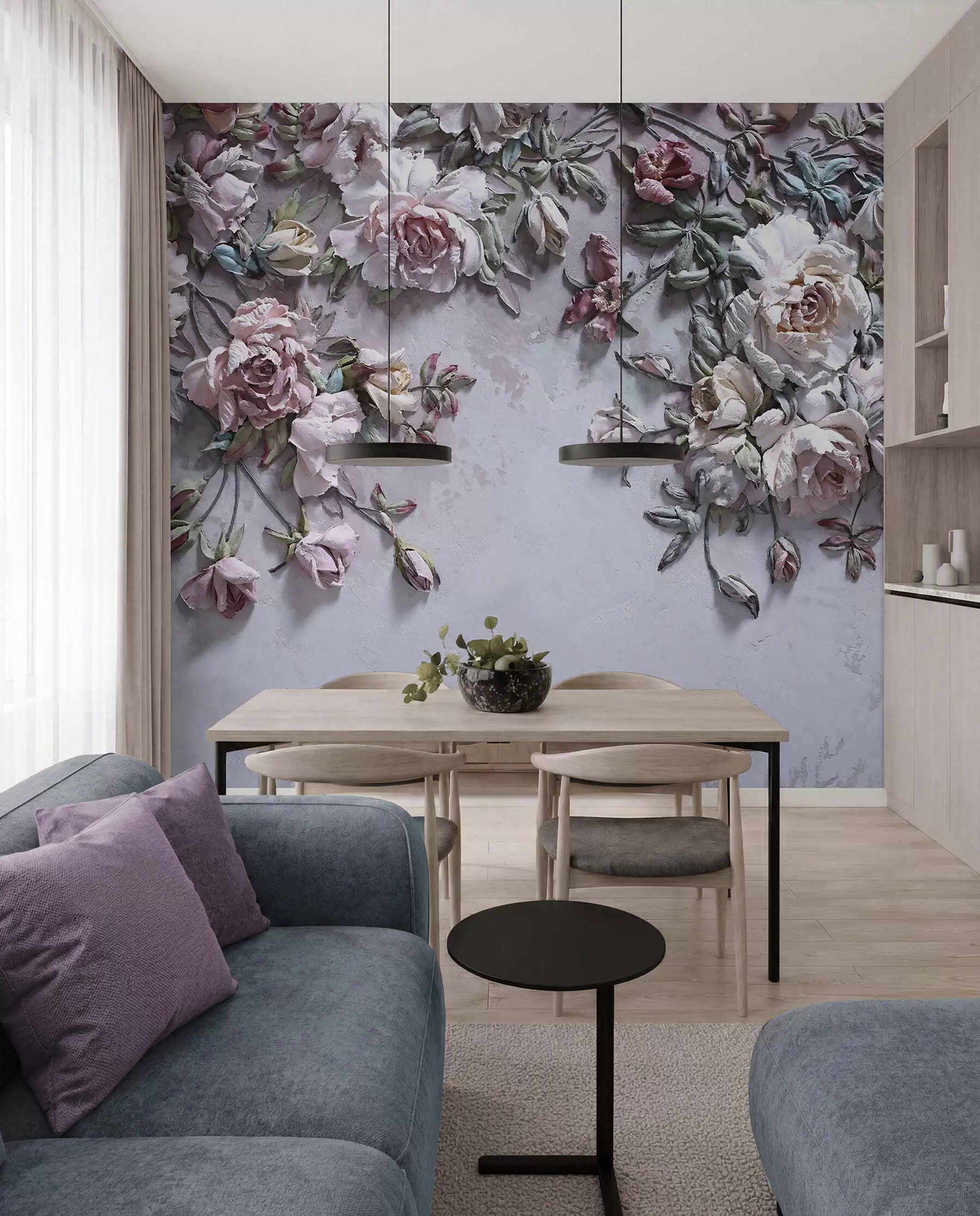 Fotobehang Volumetrische rozen aan de muur u31869