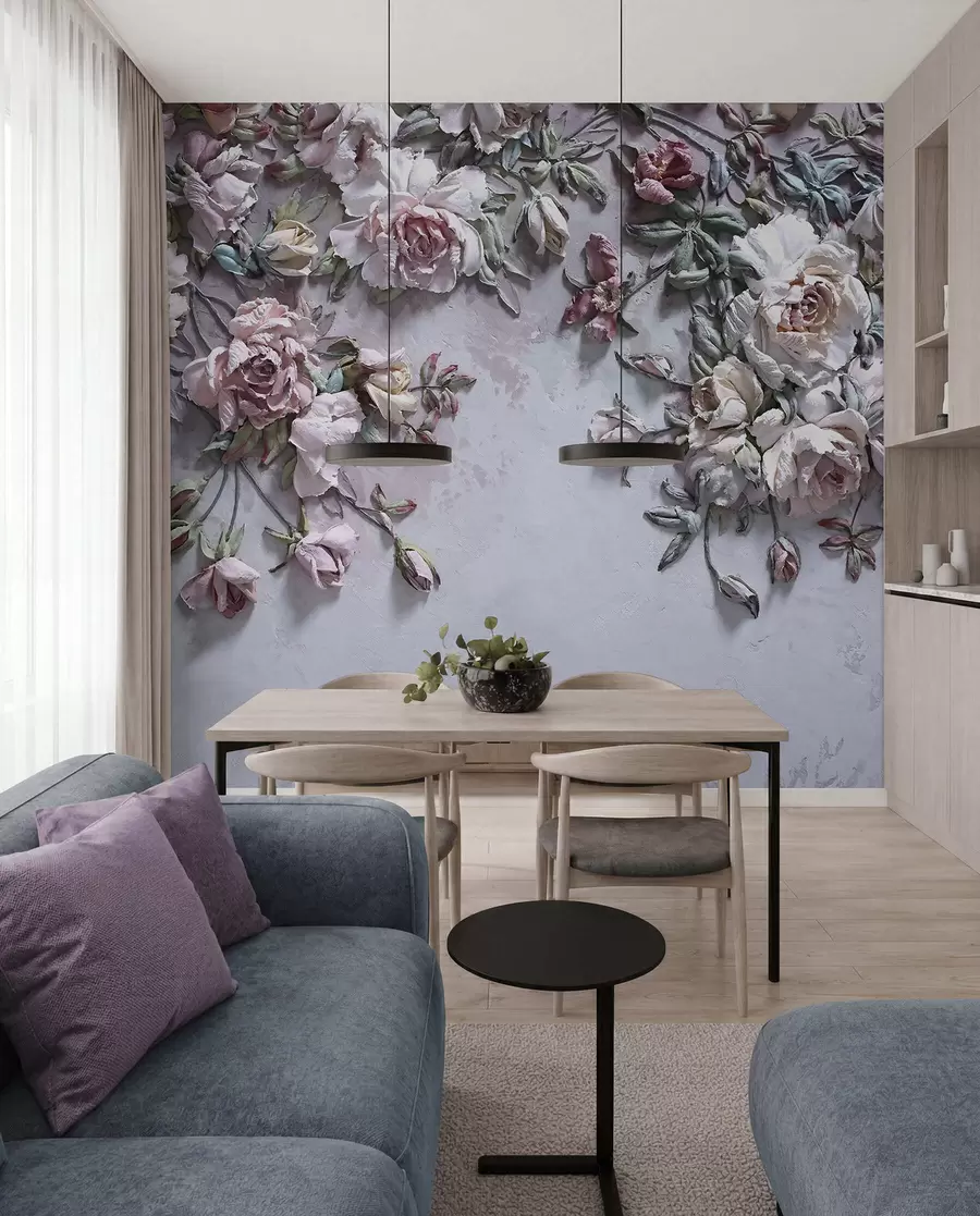 Fotobehang Volumetrische rozen aan de muur u31869