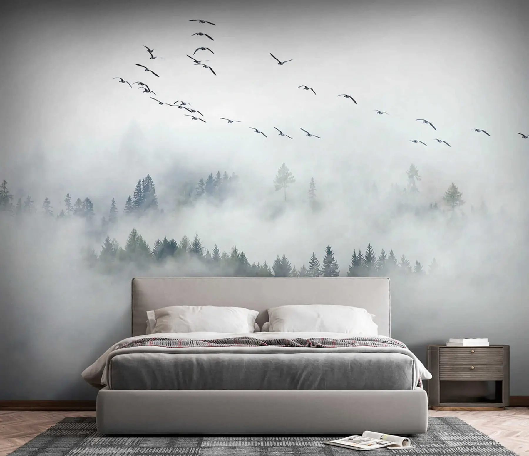 Fotobehang Mist bos en vogels u32480
