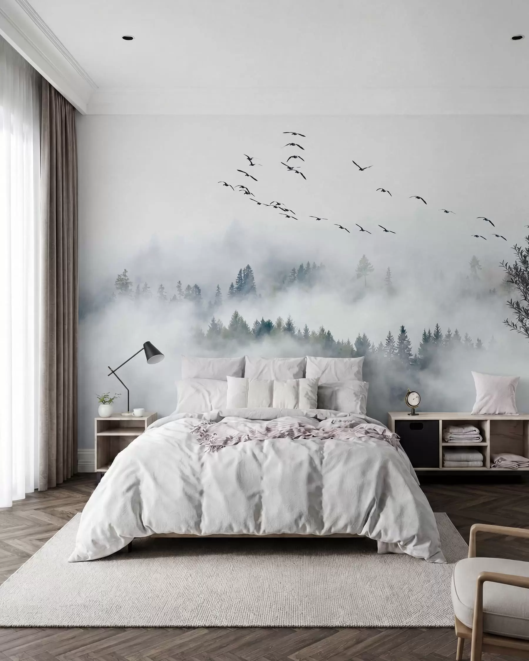 Fotobehang Vleugels boven het mistbos u32480