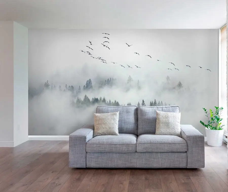 Fotobehang Mist bos en vogels u32480