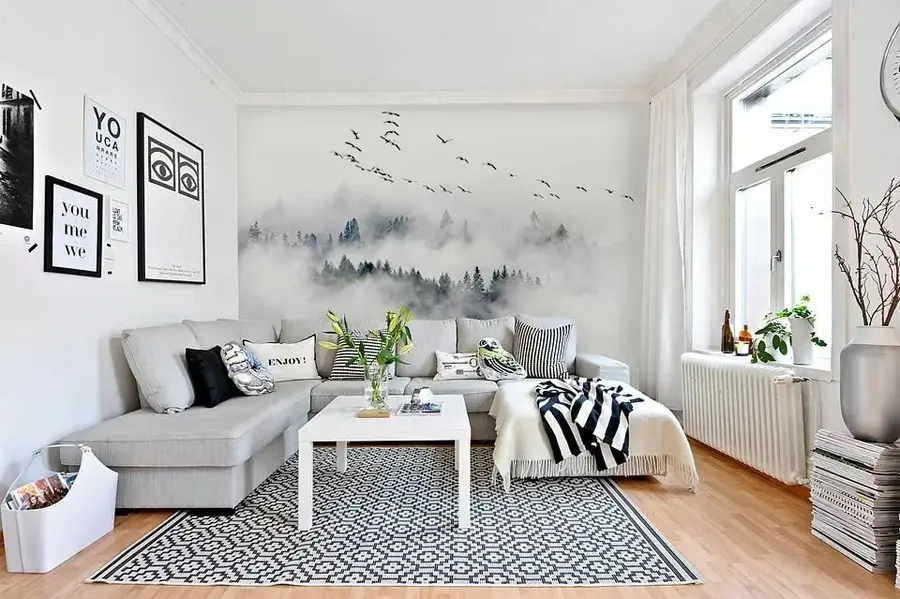 Fotobehang Mist bos en vogels u32480