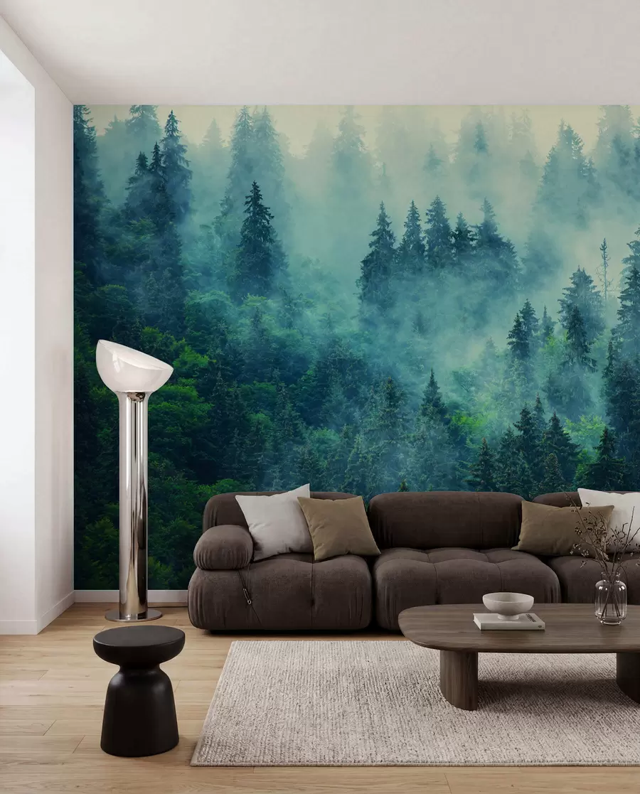 Fotobehang Bos in diep petrol u33150
