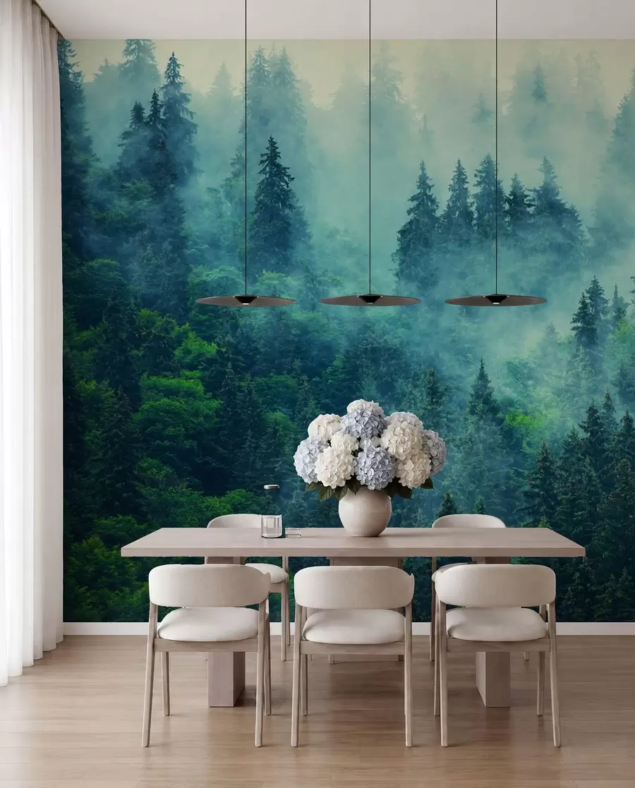 Fotobehang Mistig bos in de ochtend u33150