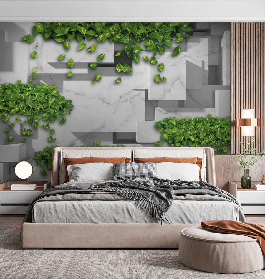 Fotobehang 3D-panelen en planten u34395
