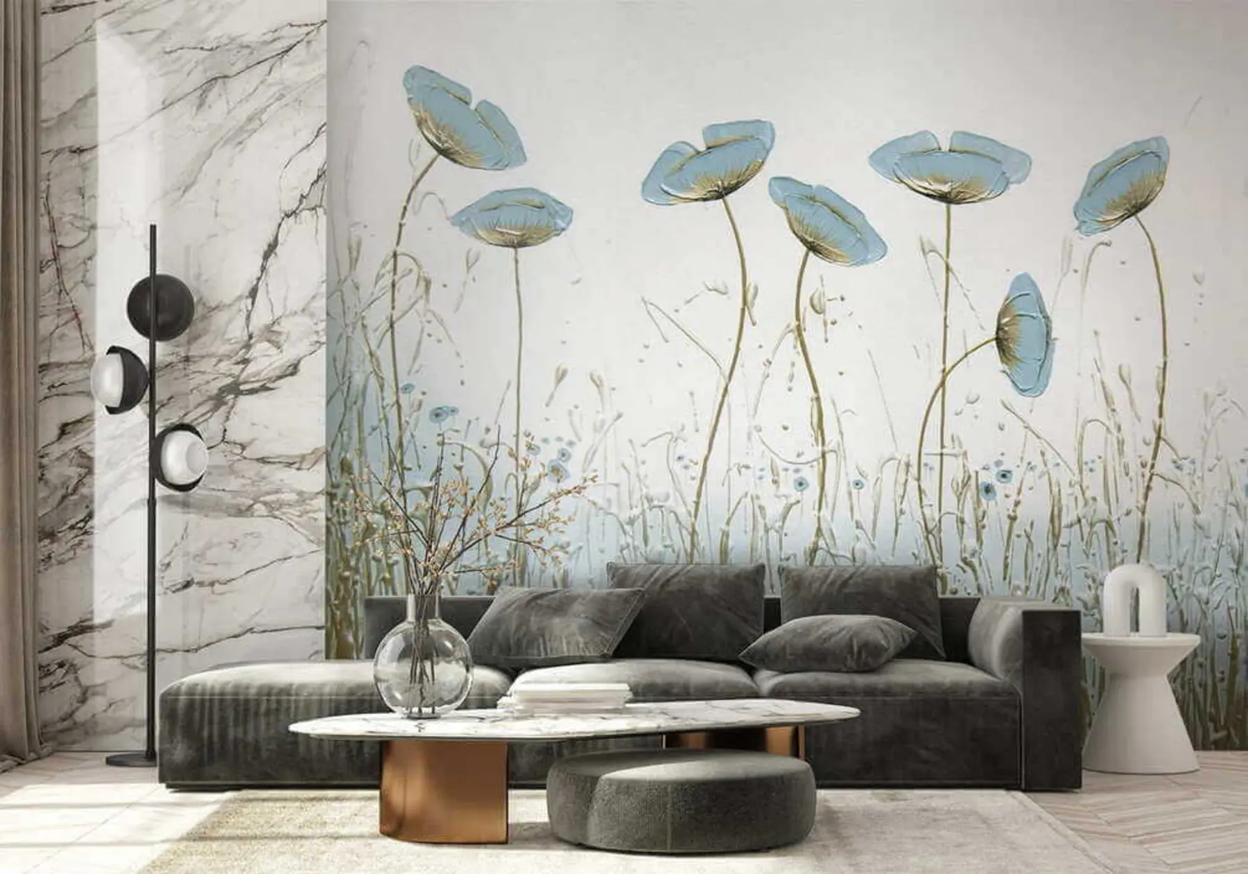 Fotobehang Papavers. Olieverf u34867