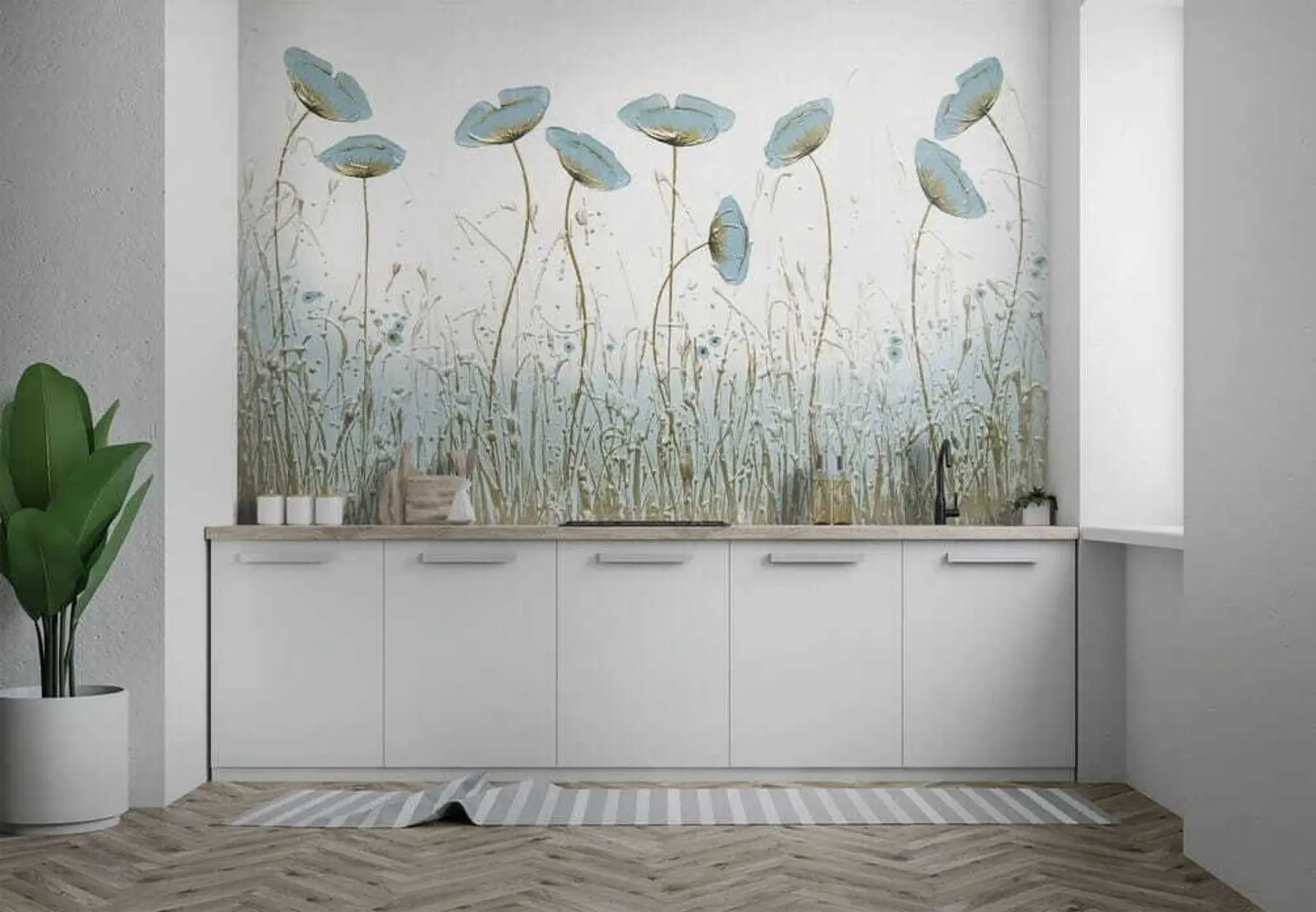 Fotobehang Papavers. Olieverf u34867
