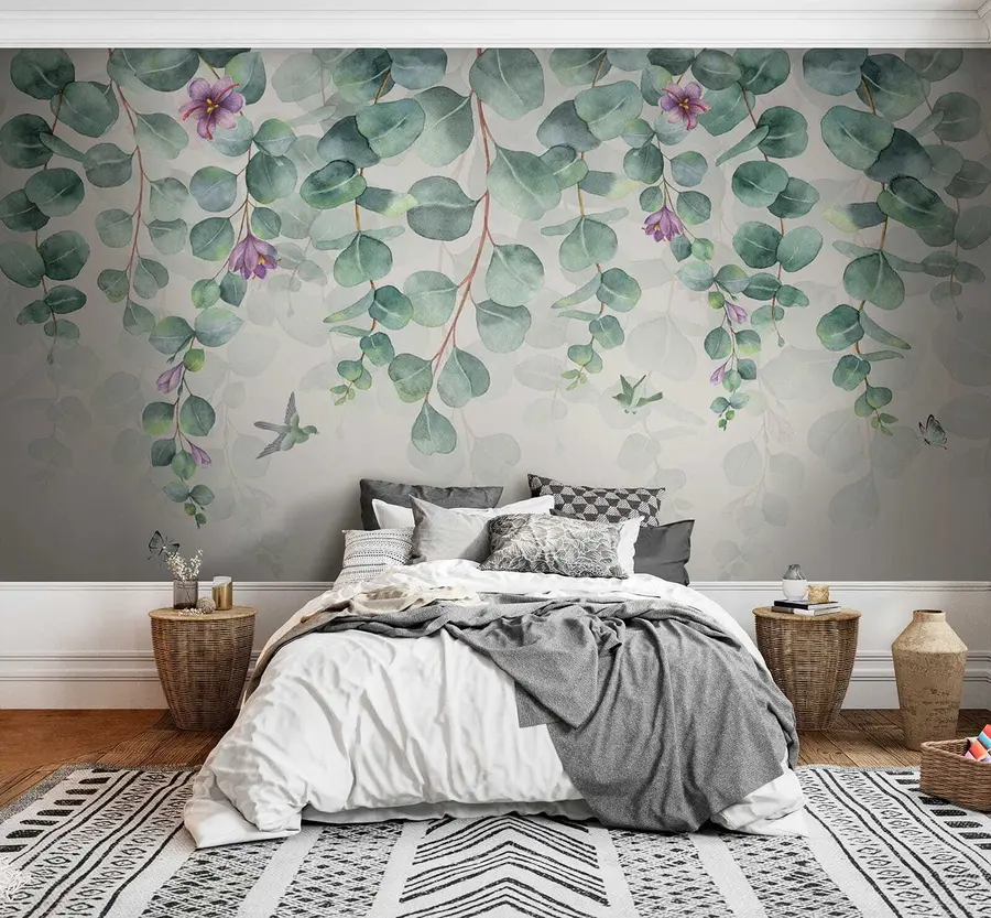 Fotobehang Hangende takken met bloemen u36206