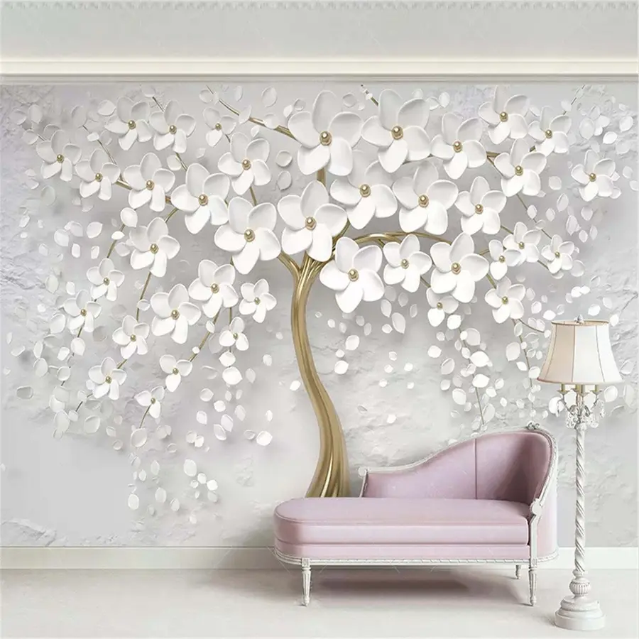 Fotobehang Boom van witte bloemblaadjes u37065