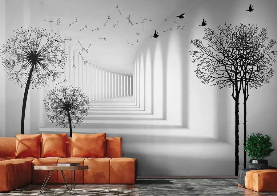 Fotobehang 3d tunnel en paardebloemen u37803
