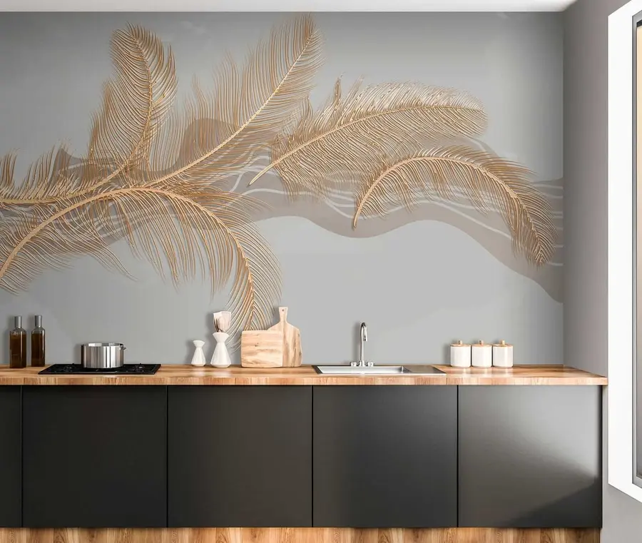 Fotobehang Grote fragiele veren op een grijze achtergrond u40388