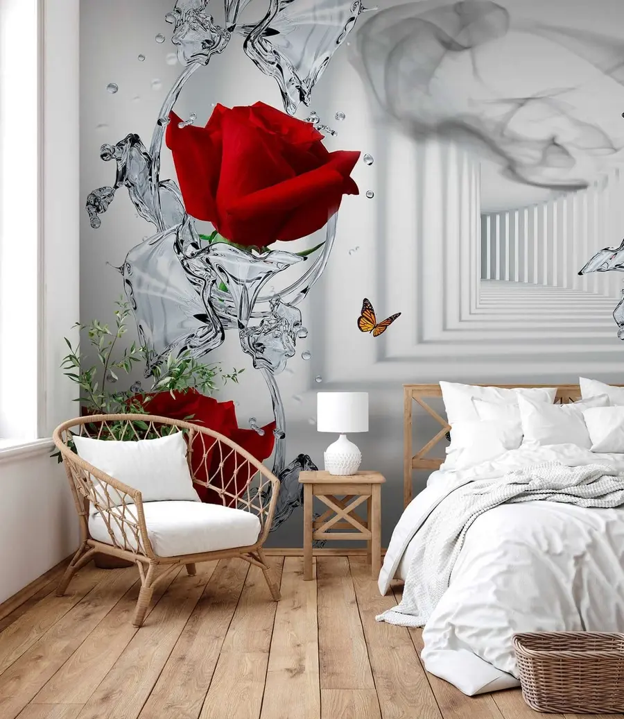 Fotobehang Rode rozen en waterplons u41092