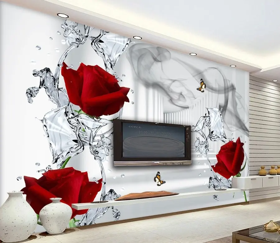 Fotobehang Rode rozen en waterplons u41092
