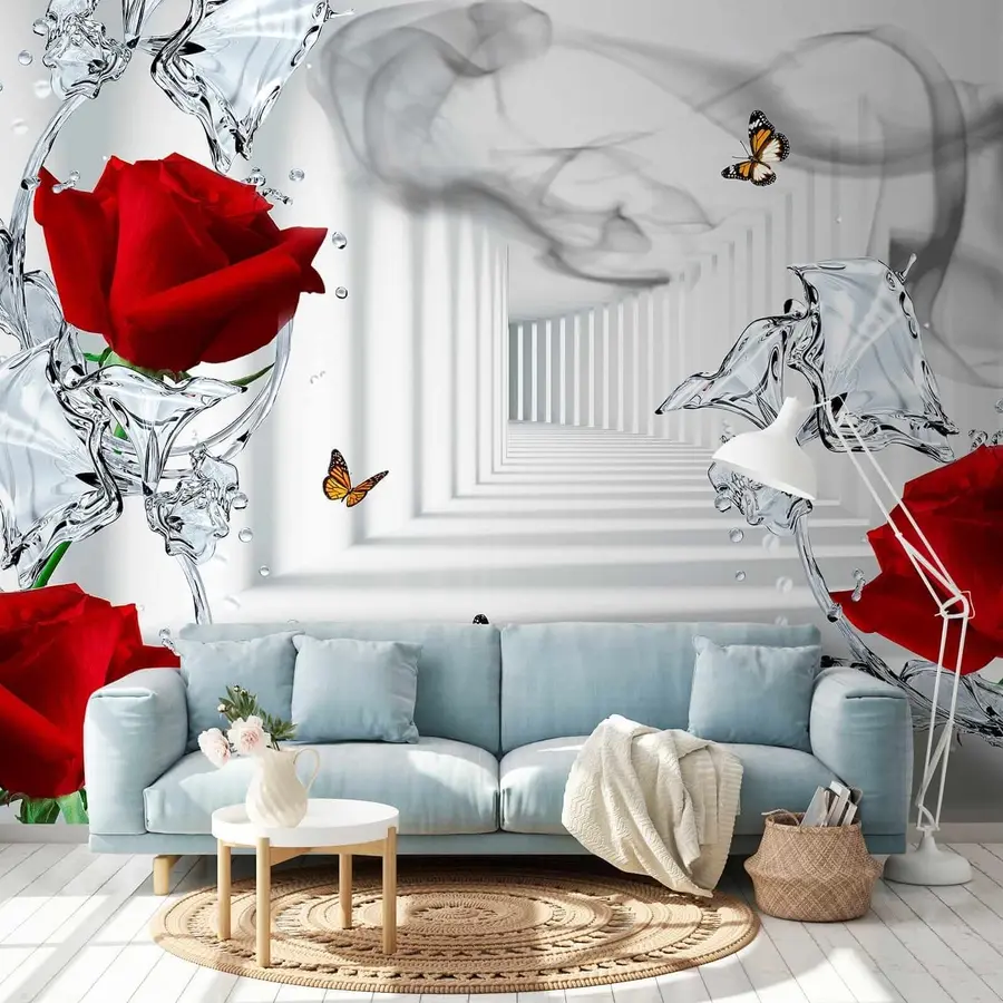 Fotobehang Rode rozen en waterplons u41092